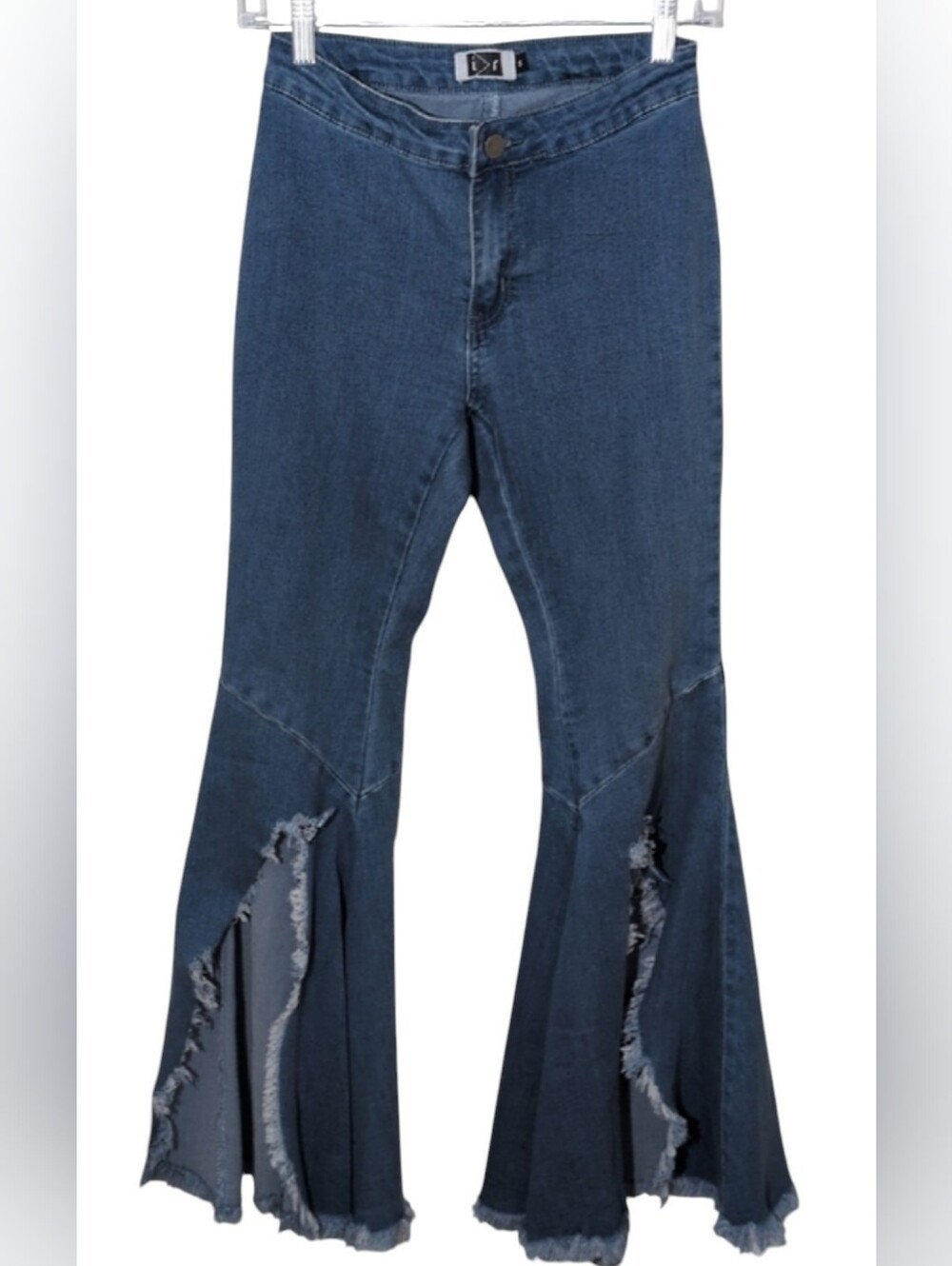Women's Blue Distressed Open Front Flared Jeans Size Small.